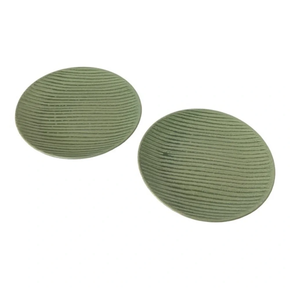Pier 1 Essentials Stoneware Rippled Plate Green Single Heavy Dinner Plate